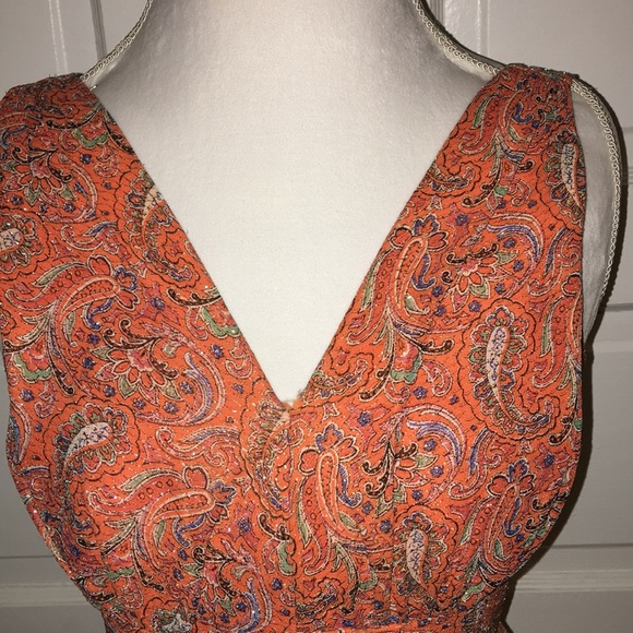 Vintage Evening Dress Orange Paisley Gold Lame - Picture 4 of 8